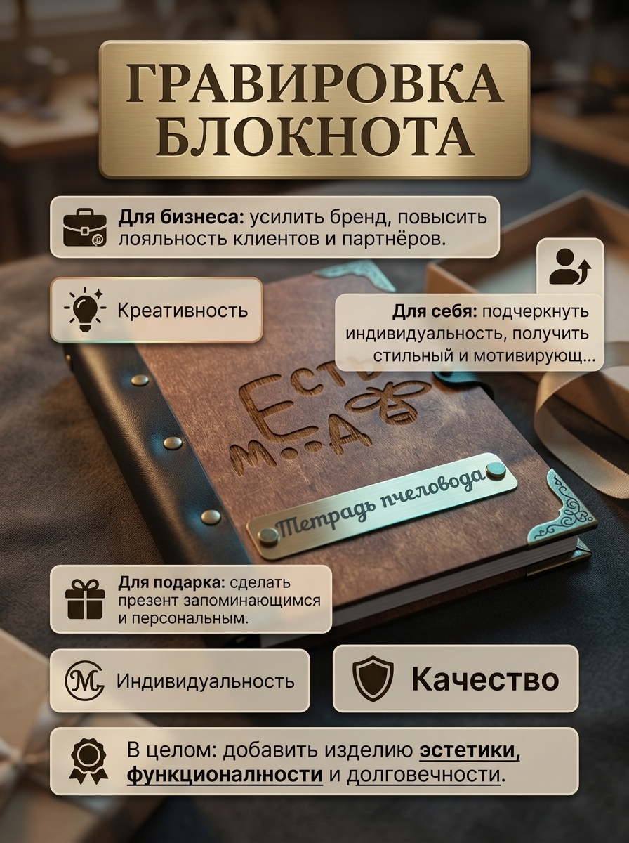 Блокнот деревянный А5 (с гравировкой)